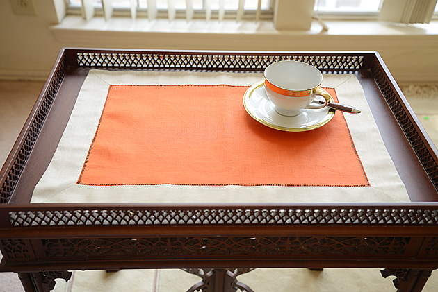 Multicolor Hemstitch Placemat 14"x20". Flame Orange & Taupe